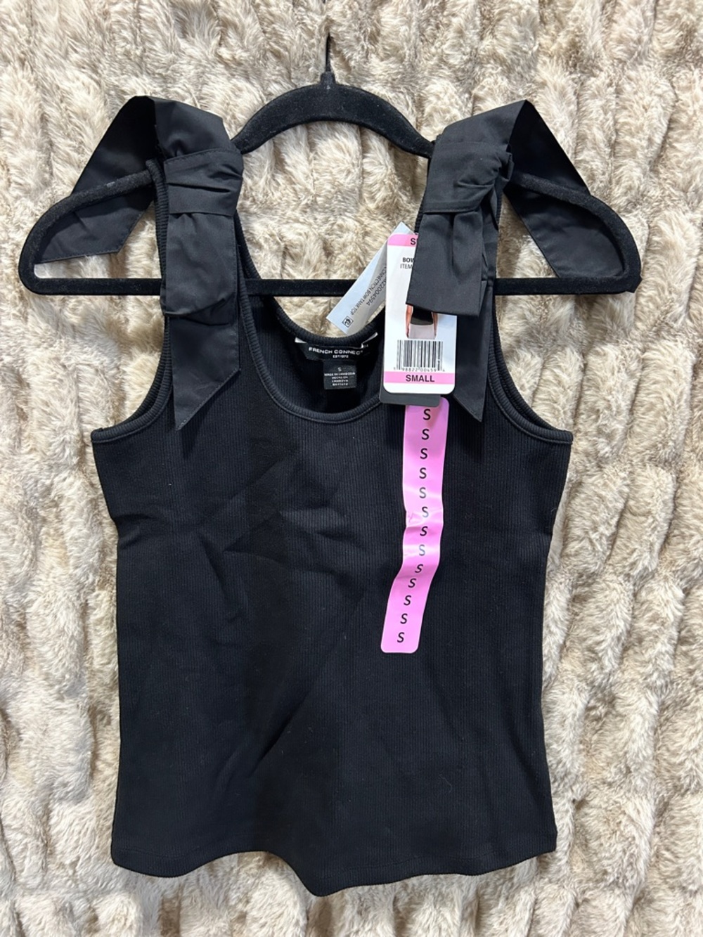 French Connection Black Ribbed Tank with Tie Shoulder Straps